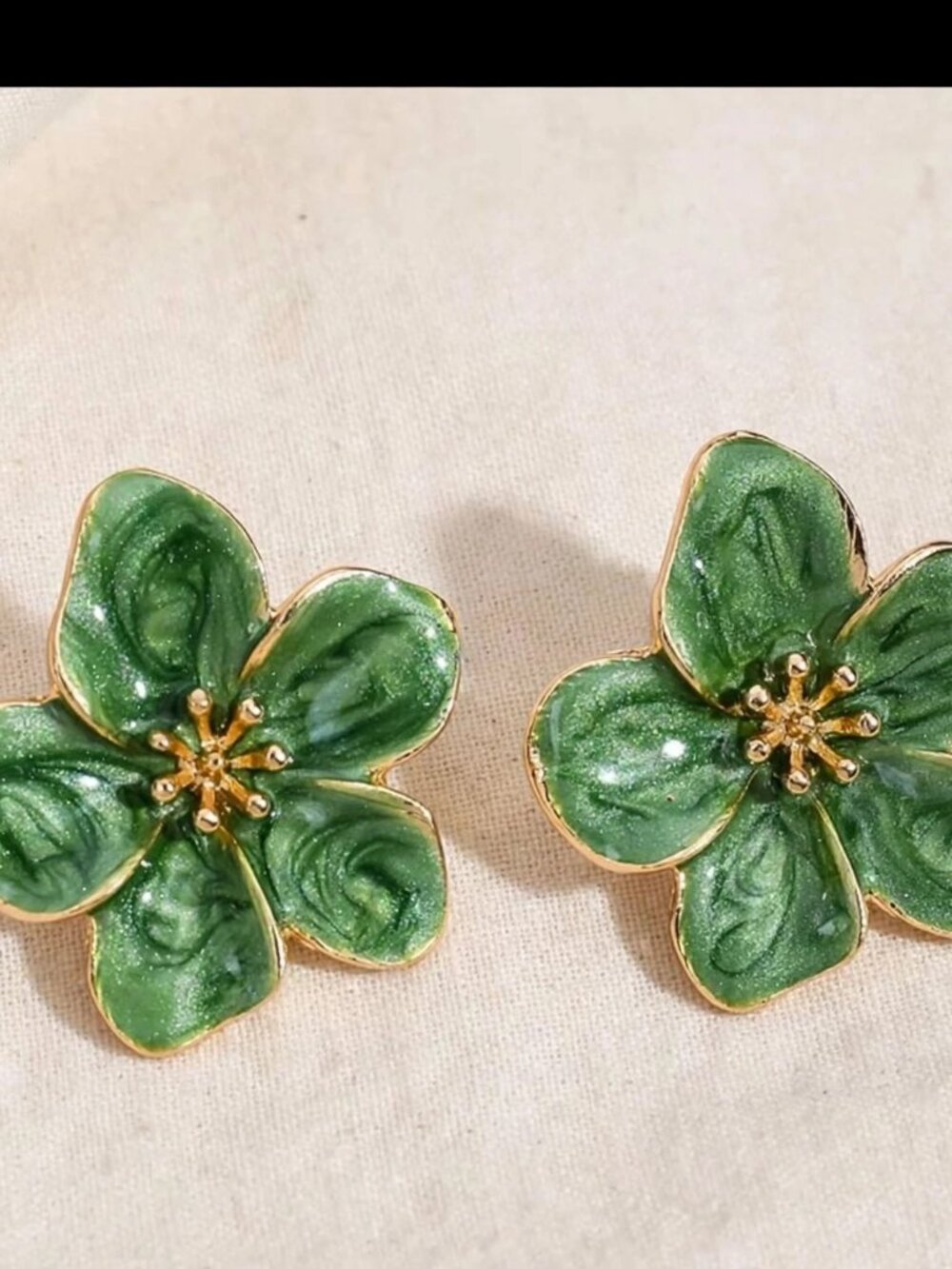 Green Enamel Flower Stud Earrings — Bold Floral Studs